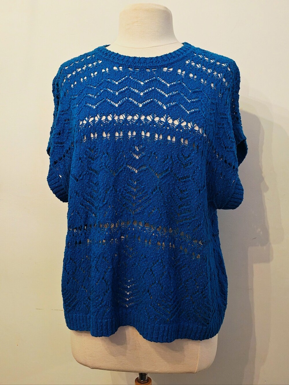 Wrap London Open Knit Royal Blue Short Sleeve Sweater